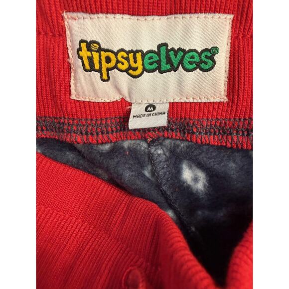 Tipsy Elves Pants Women's Sz M Blue Reindeer Fleece Jogger Sweatpants Fair Isle - Picture 4 of 7